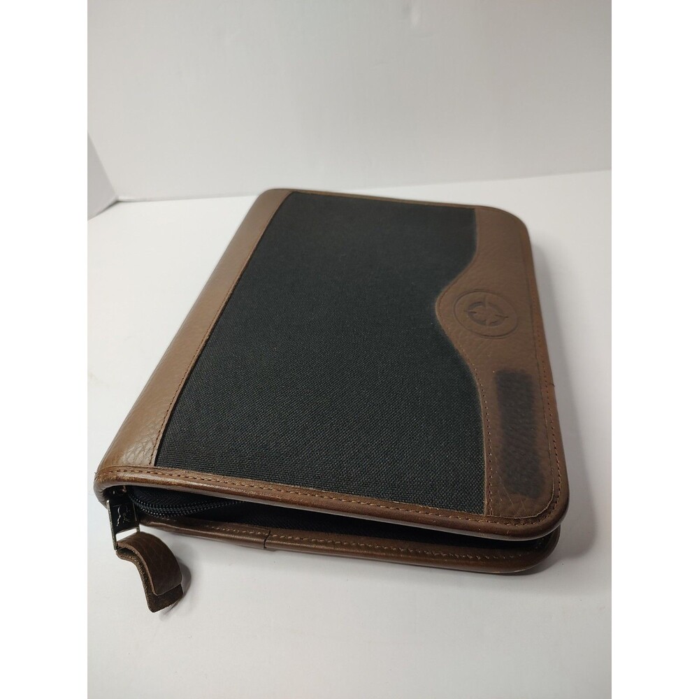 Vtg. Franklin Quest Black Canvas/Brown Leather Trim - Classic Planner Zip **Read